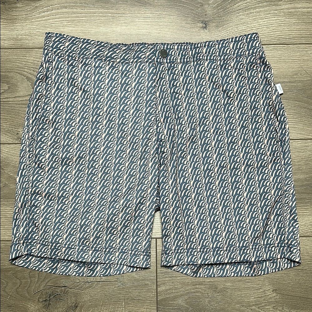 Onia Calder 7.5” Lined Swim Trunks Optic Wave Blue Pink Size Large